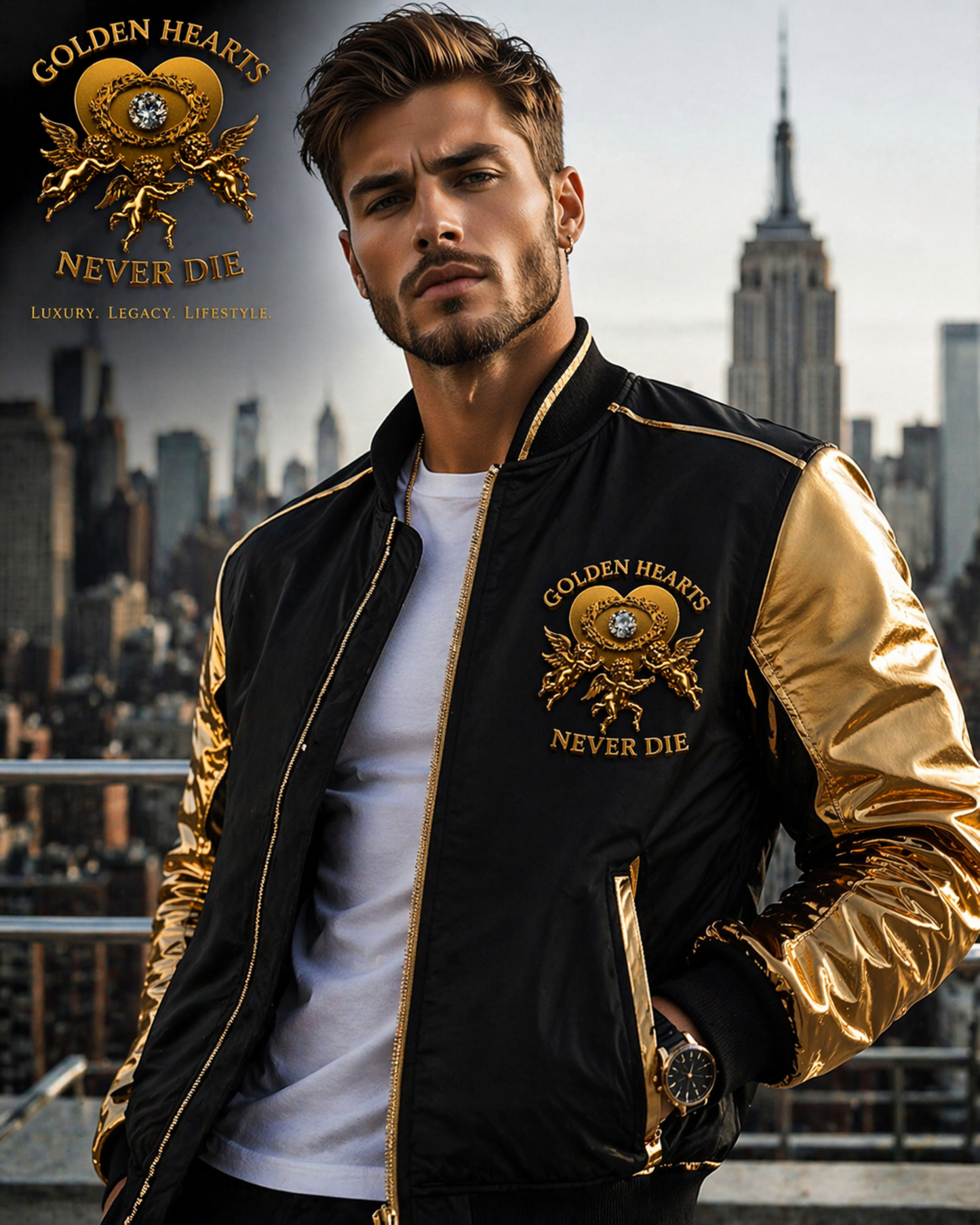 Golden Black Leather Jacket - Golden Hearts Never Die