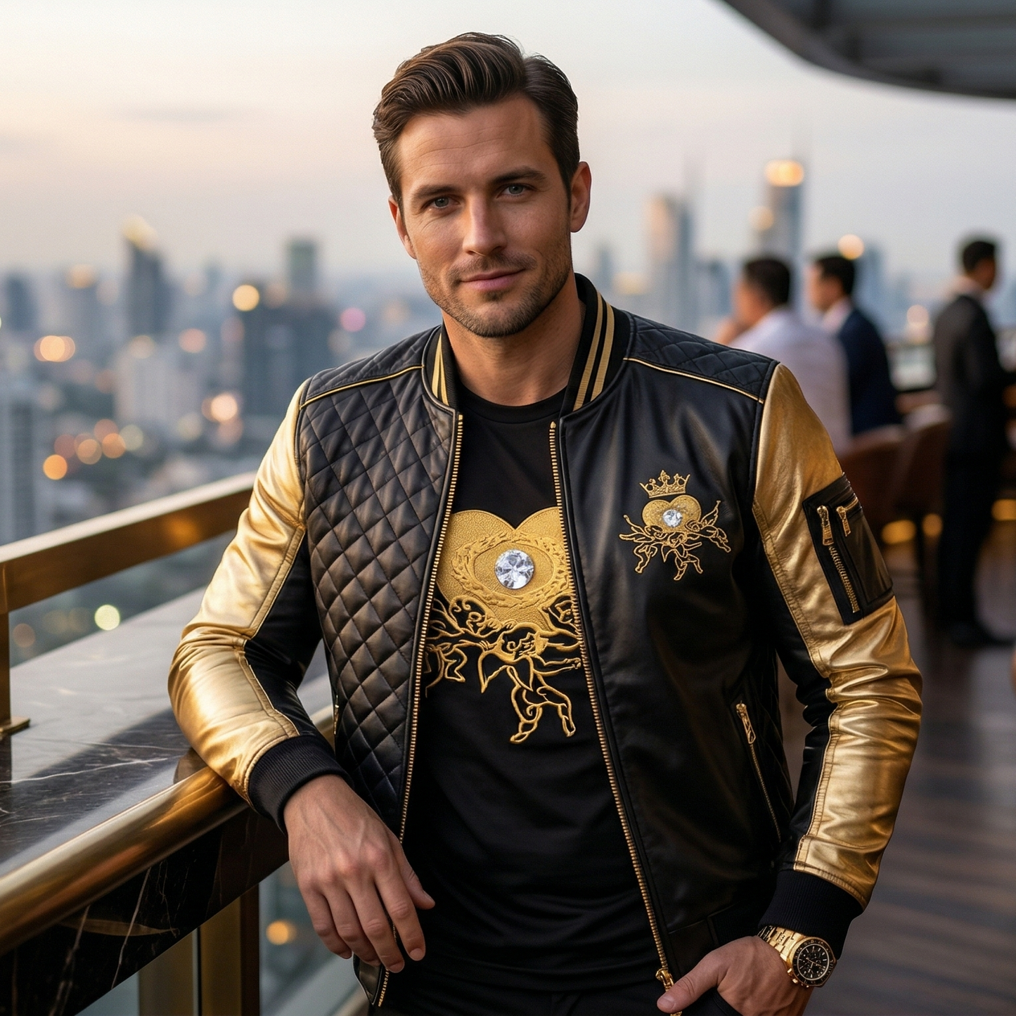 Golden Black Leather Jacket - Golden Hearts Never Die