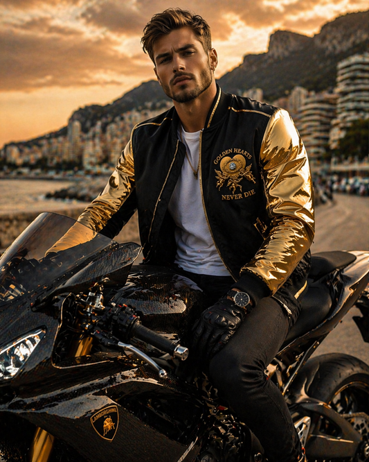 Golden Black Leather Jacket - Golden Hearts Never Die
