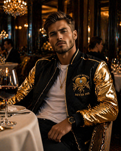 Golden Black Leather Jacket - Golden Hearts Never Die